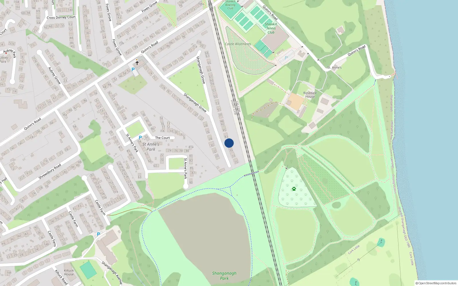 Overhead map showing the location of 41 Shanganagh Grove, Shankill