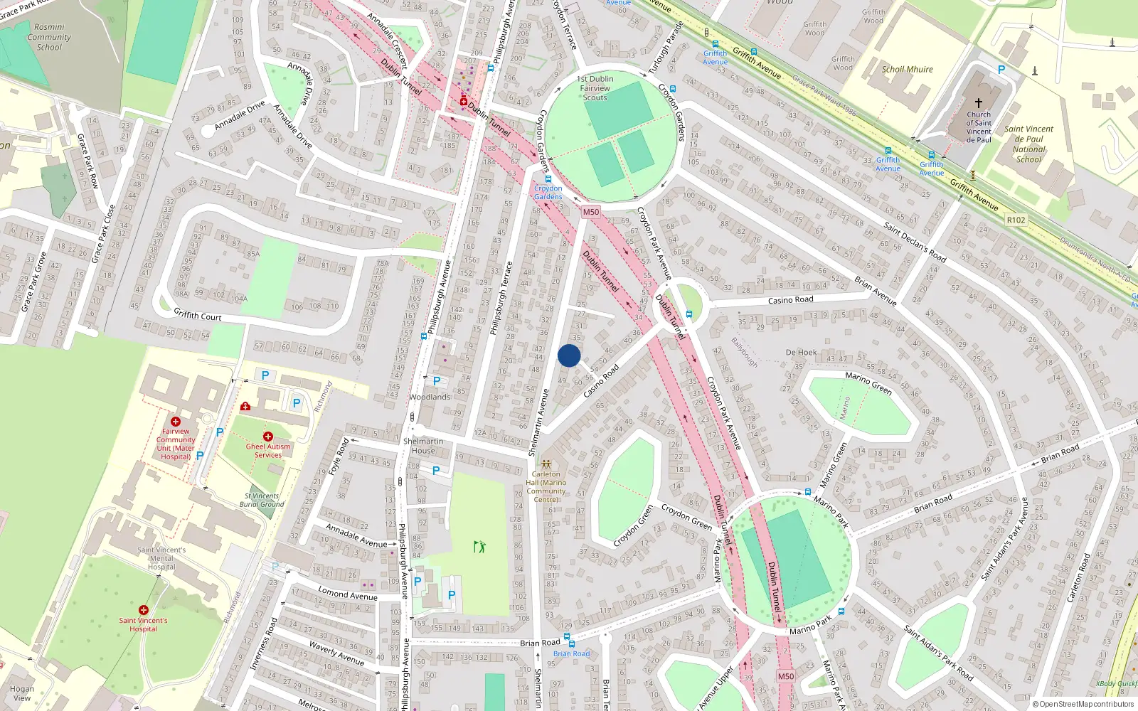 Overhead map showing the location of 41 Sheilmartin Avenue, Marino, Dublin 3
