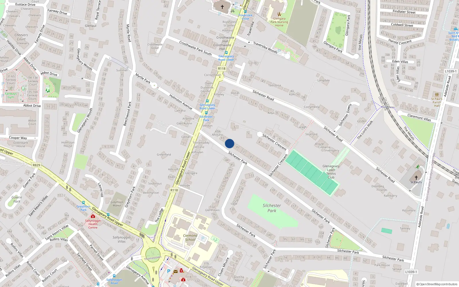 Overhead map showing the location of 41 Silchester Park, Glenageary, Co Dublin