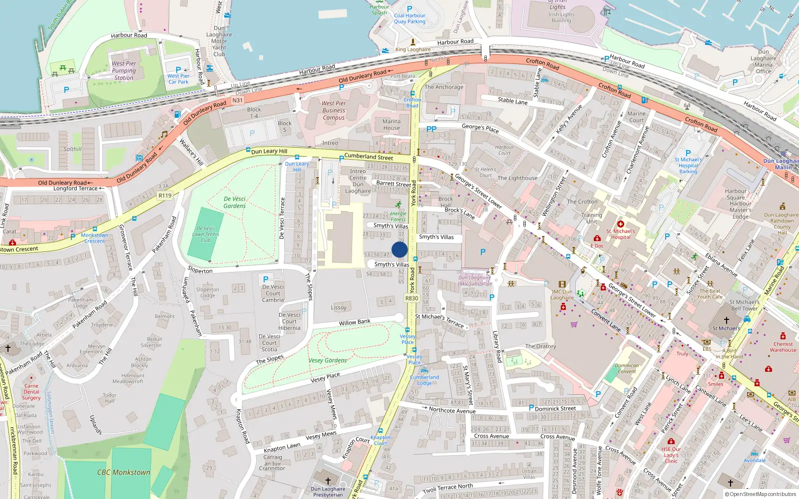 Overhead map showing the location of 41 Smyths Gardens, Dun Laoghaire, Dublin