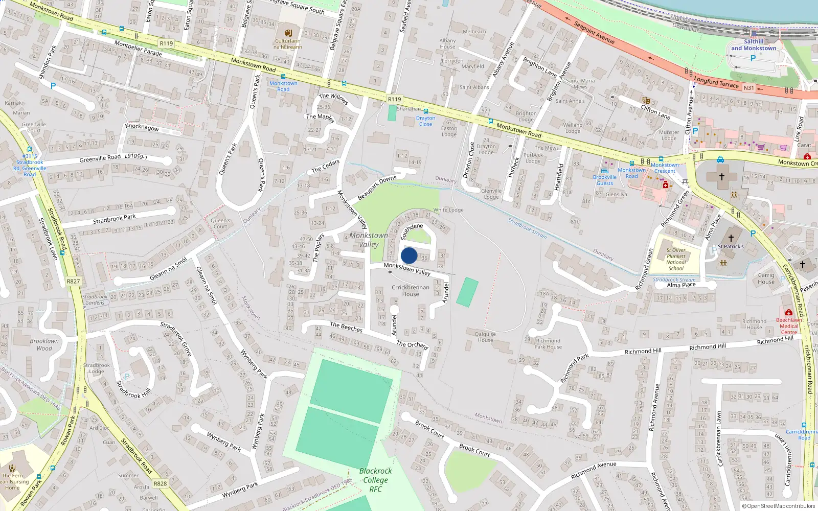 Overhead map showing the location of 41 Southdene, Monkstown Valley, Monkstown