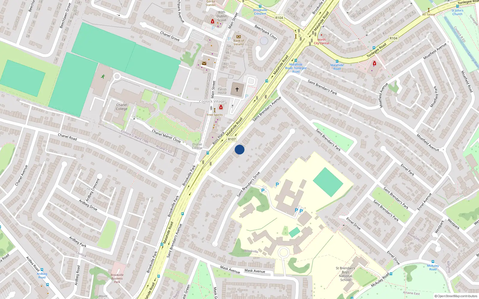 Overhead map showing the location of 41 St Brendans Avenue, Coolock, Dublin 5