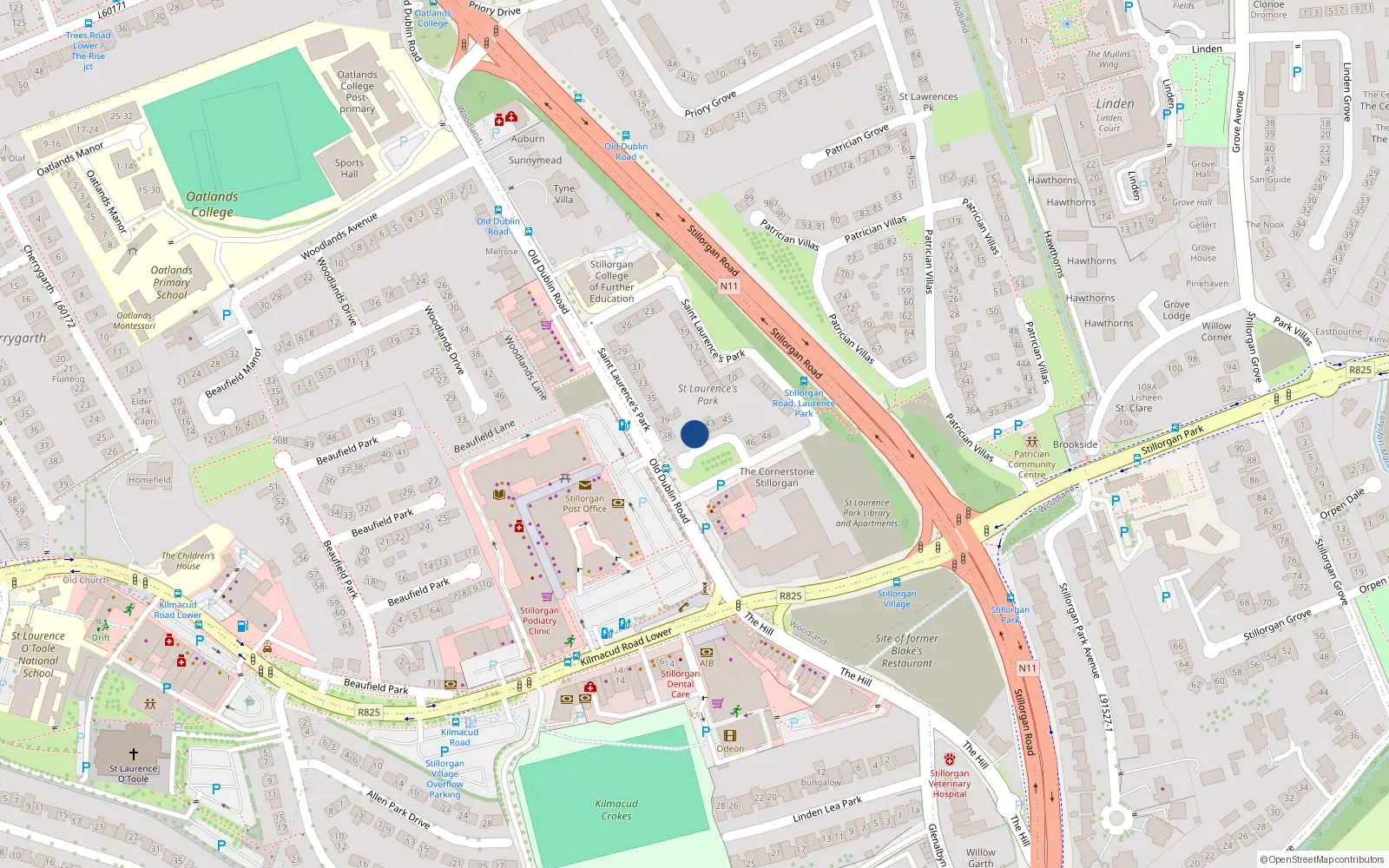 Overhead map showing the location of 41 St Laurences Park, Stillorgan, Dublin