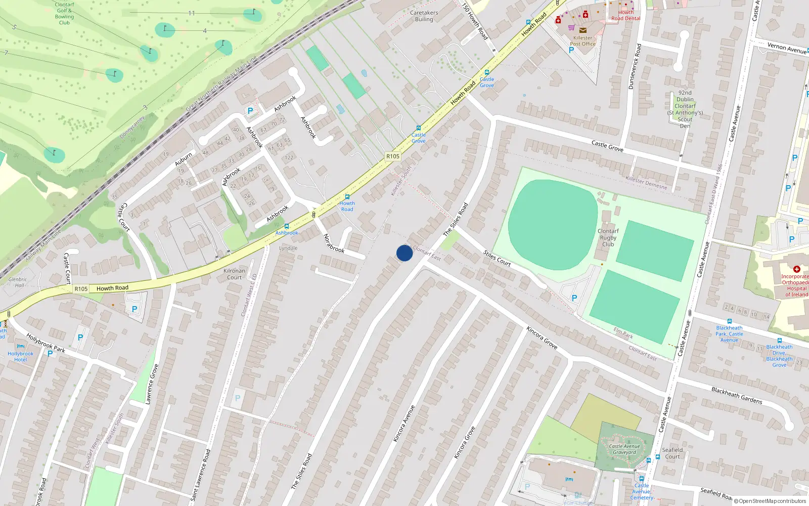 Overhead map showing the location of 41 Stiles Road, Clontarf Road, Dublin 3