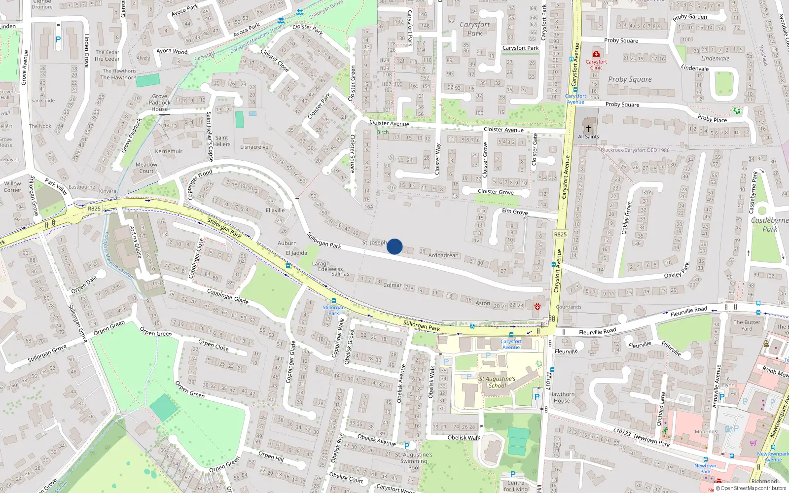 Overhead map showing the location of 41 Stillorgan Park, Blackrock, Dublin