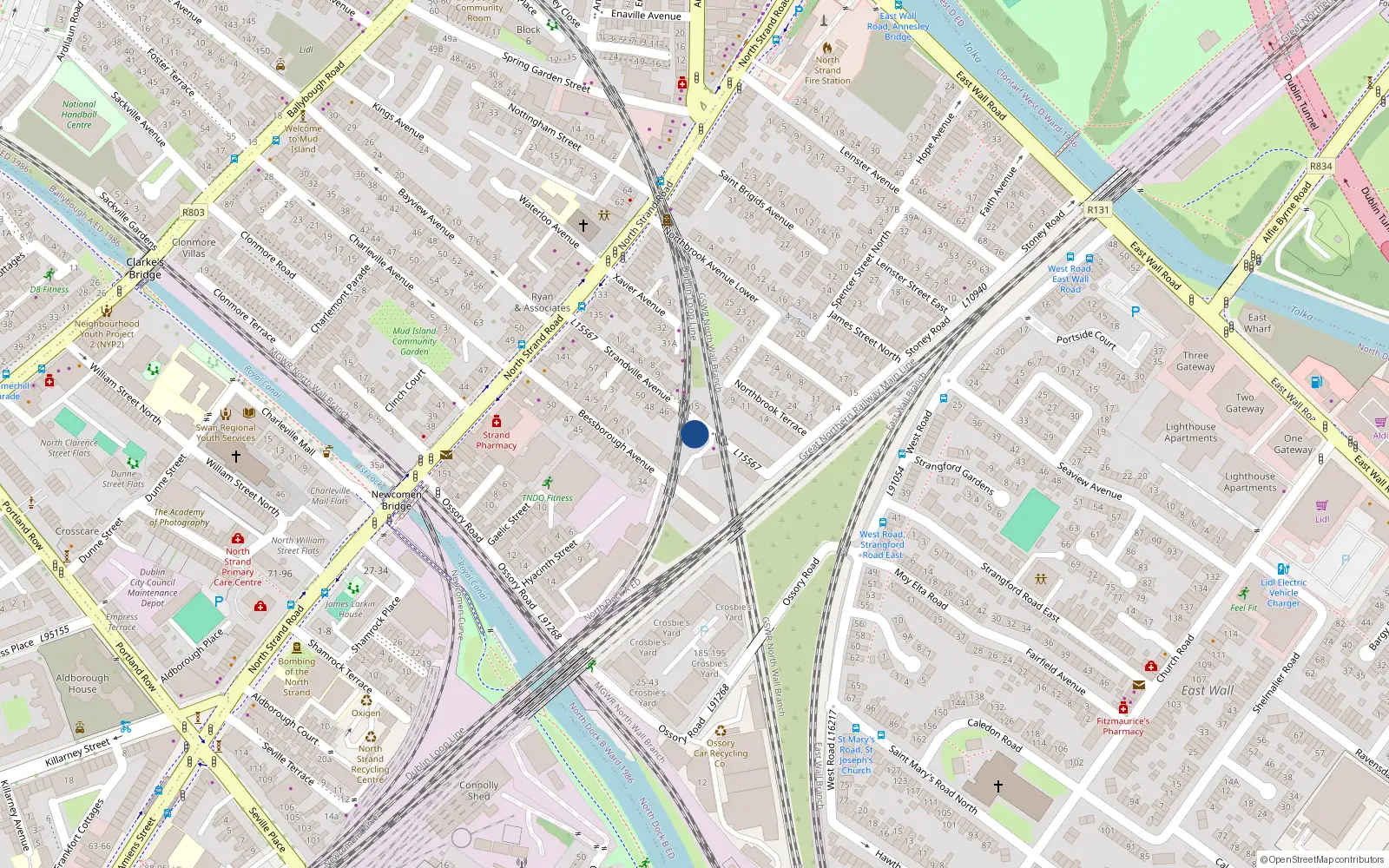 Overhead map showing the location of 41 Strandville Avenue, North Strand, Dublin 3
