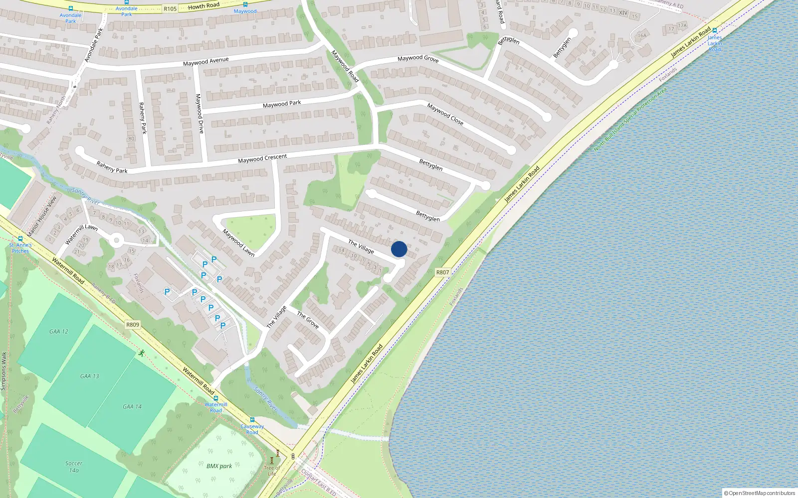 Overhead map showing the location of 41 The Village, Dublin 5