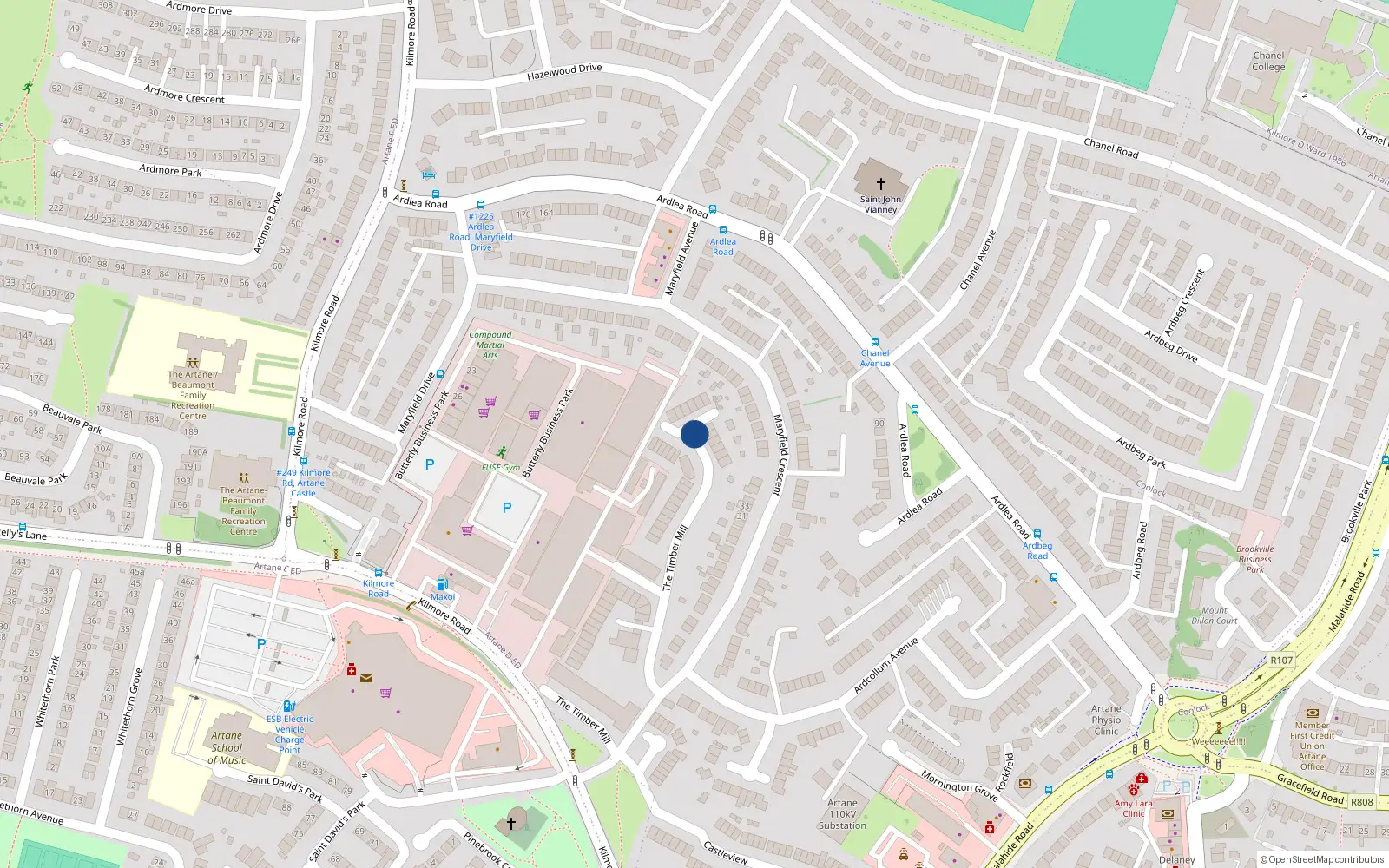 Overhead map showing the location of 41 Timber Mills, Kilmore Road, Dublin 5