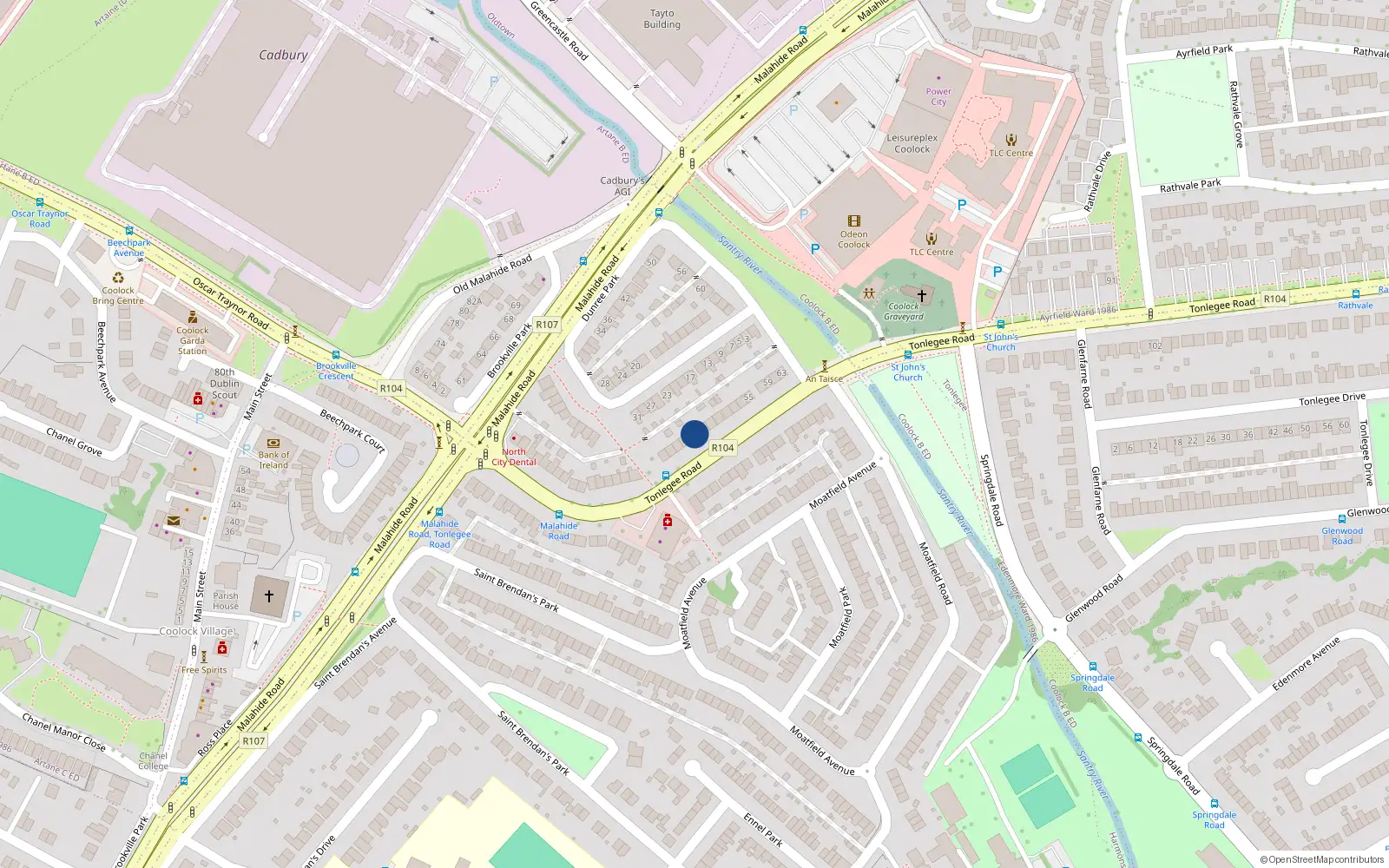 Overhead map showing the location of 41 Tonglee Road, St Brendans Estate, Coolock Dublin 5