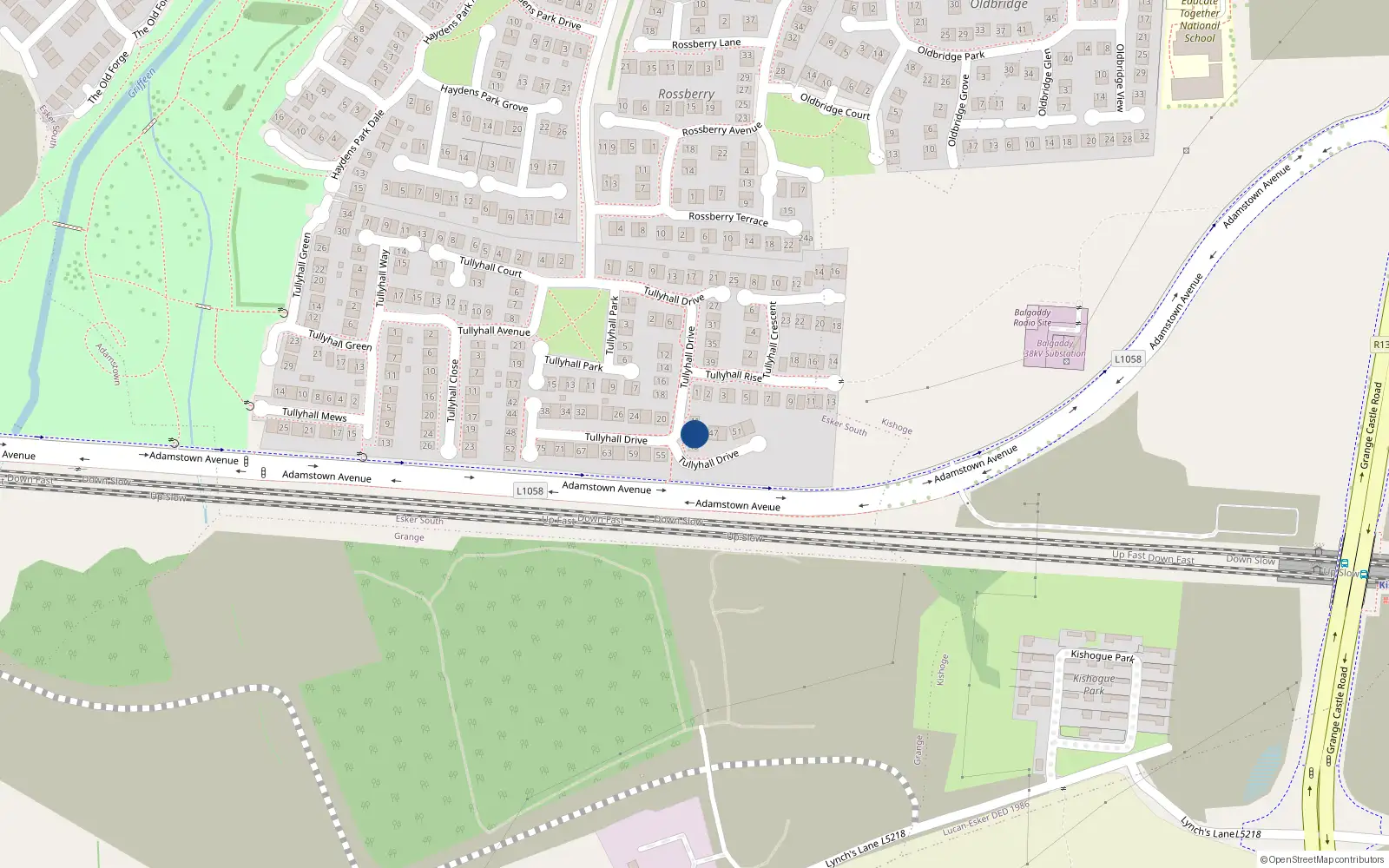 Overhead map showing the location of 41 Tullyhall Drive, Lucan