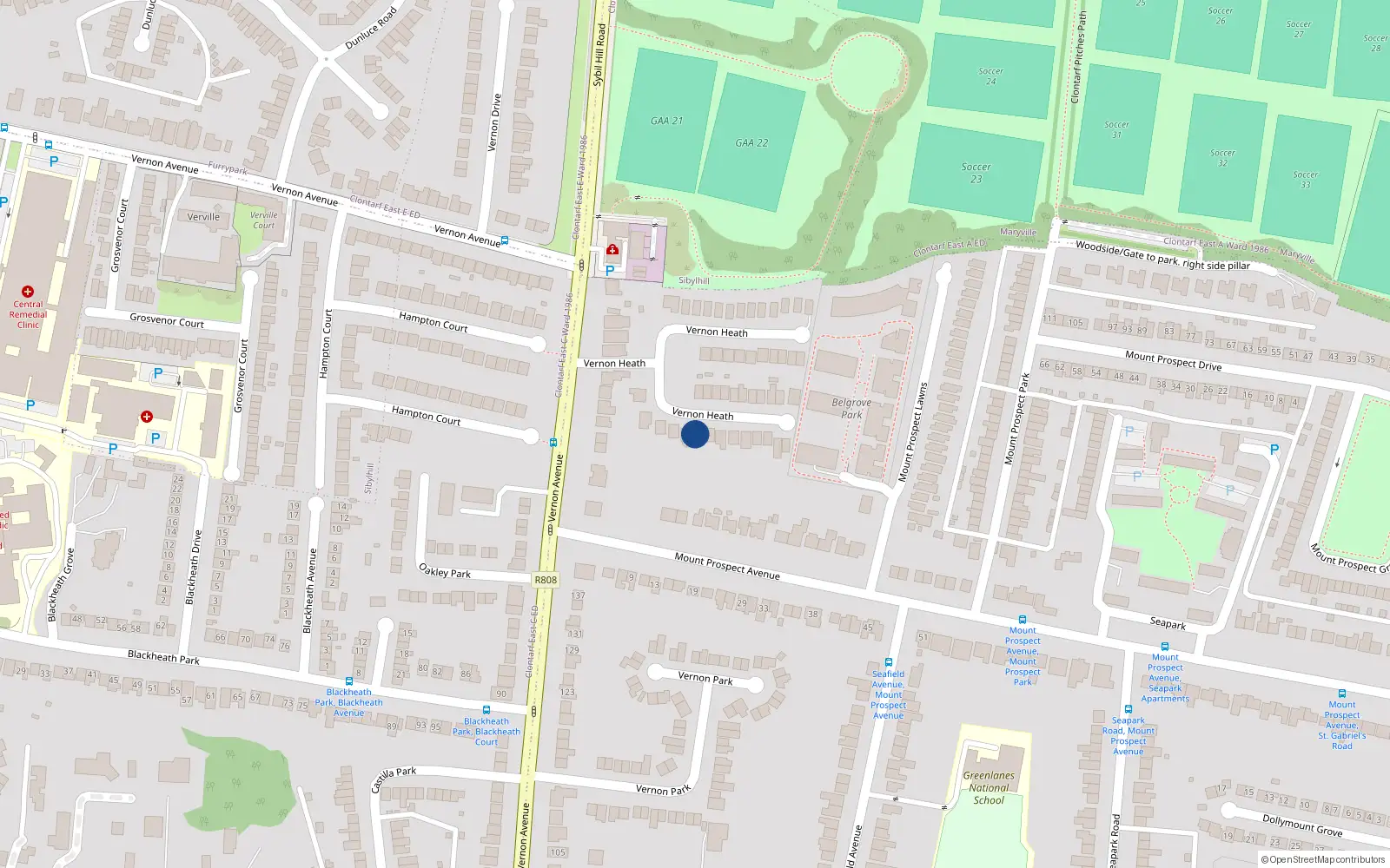 Overhead map showing the location of 41 Vernon Heath, Clontarf, Dublin 3
