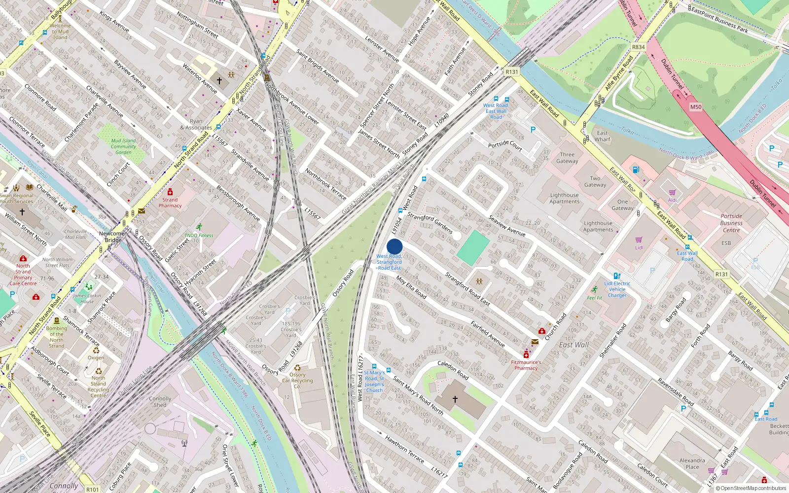 Overhead map showing the location of 41 West Road, East Wall, Dublin 3