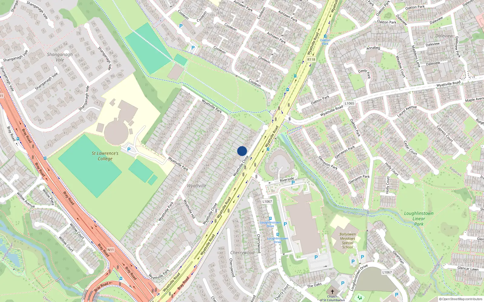 Overhead map showing the location of 41 Wyattville Close, Dublin