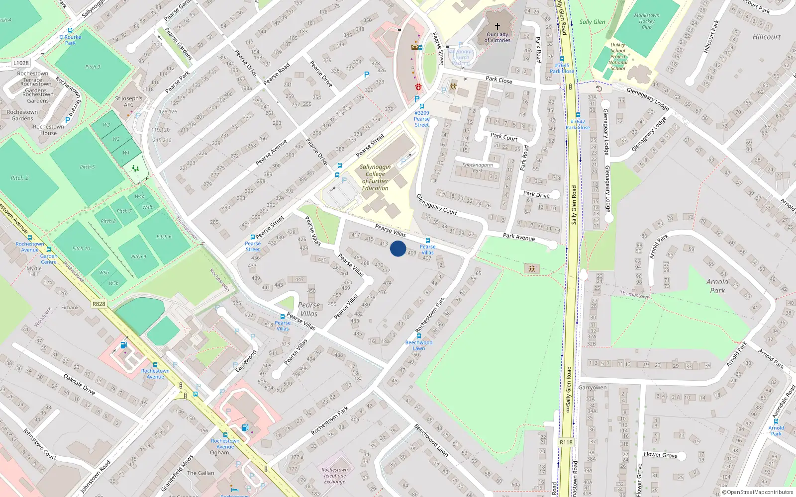 Overhead map showing the location of 411 Pearse Villas, Sallynoggin, Co Dublin