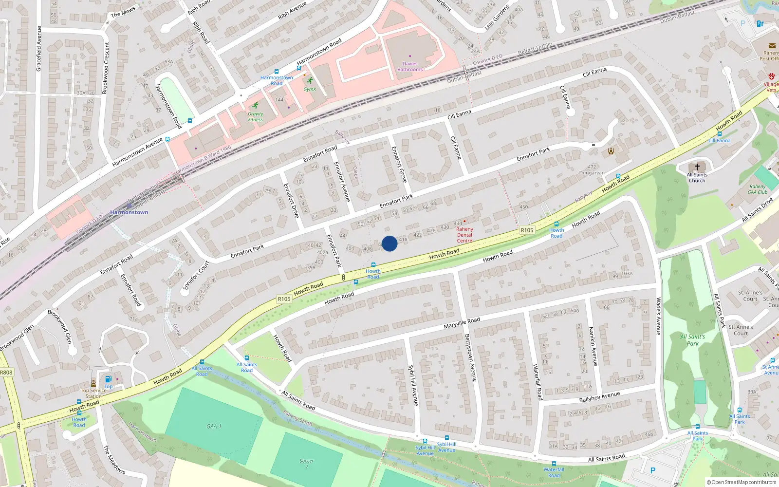 Overhead map showing the location of 414 Howth Road, Dublin 5