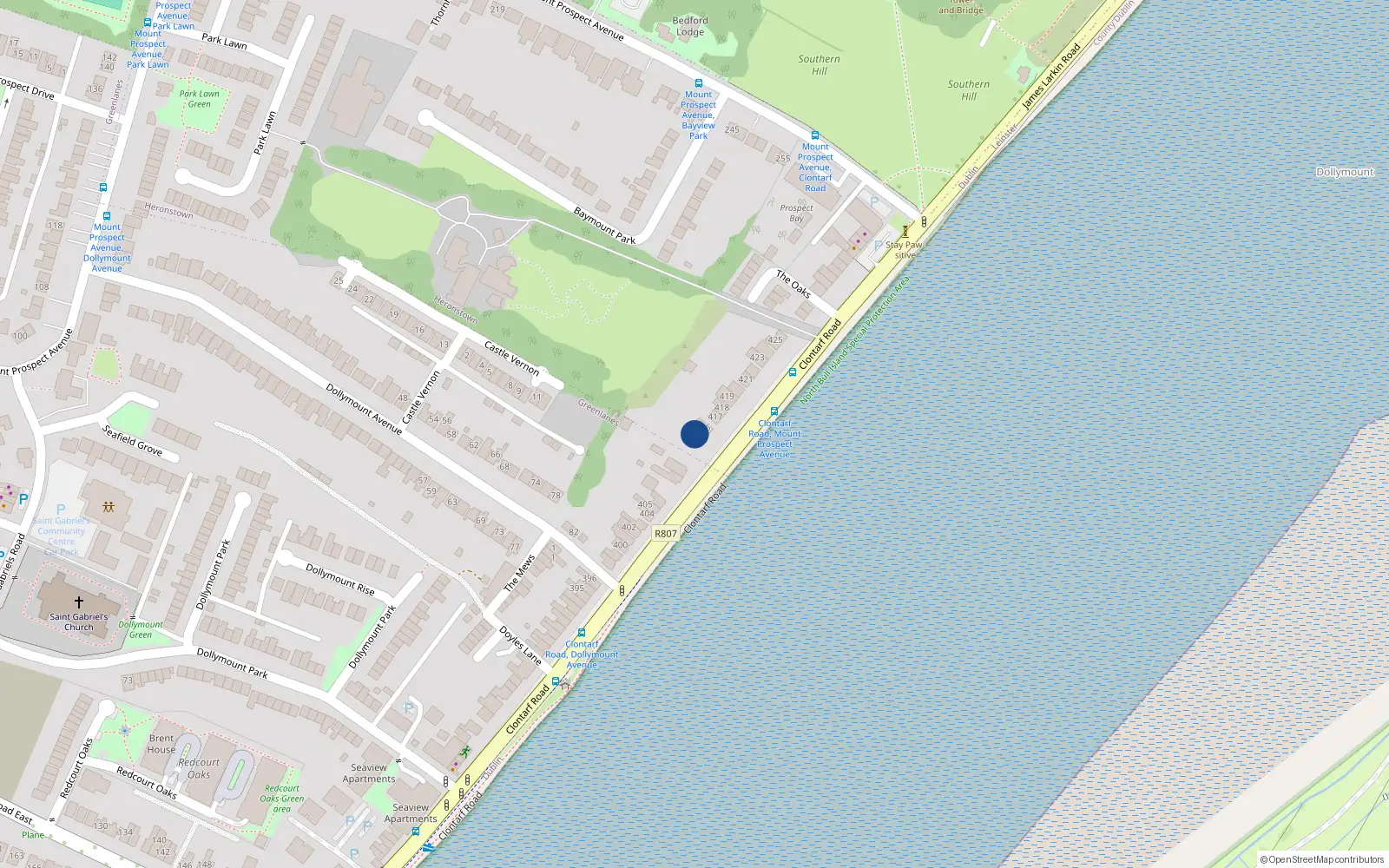 Overhead map showing the location of 415 Clontarf Road, Dublin 3