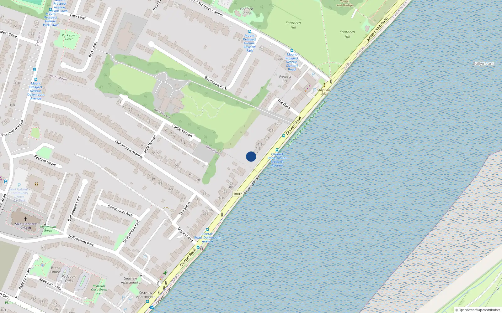 Overhead map showing the location of 416 Clontarf Road, Clontarf, Dublin 3