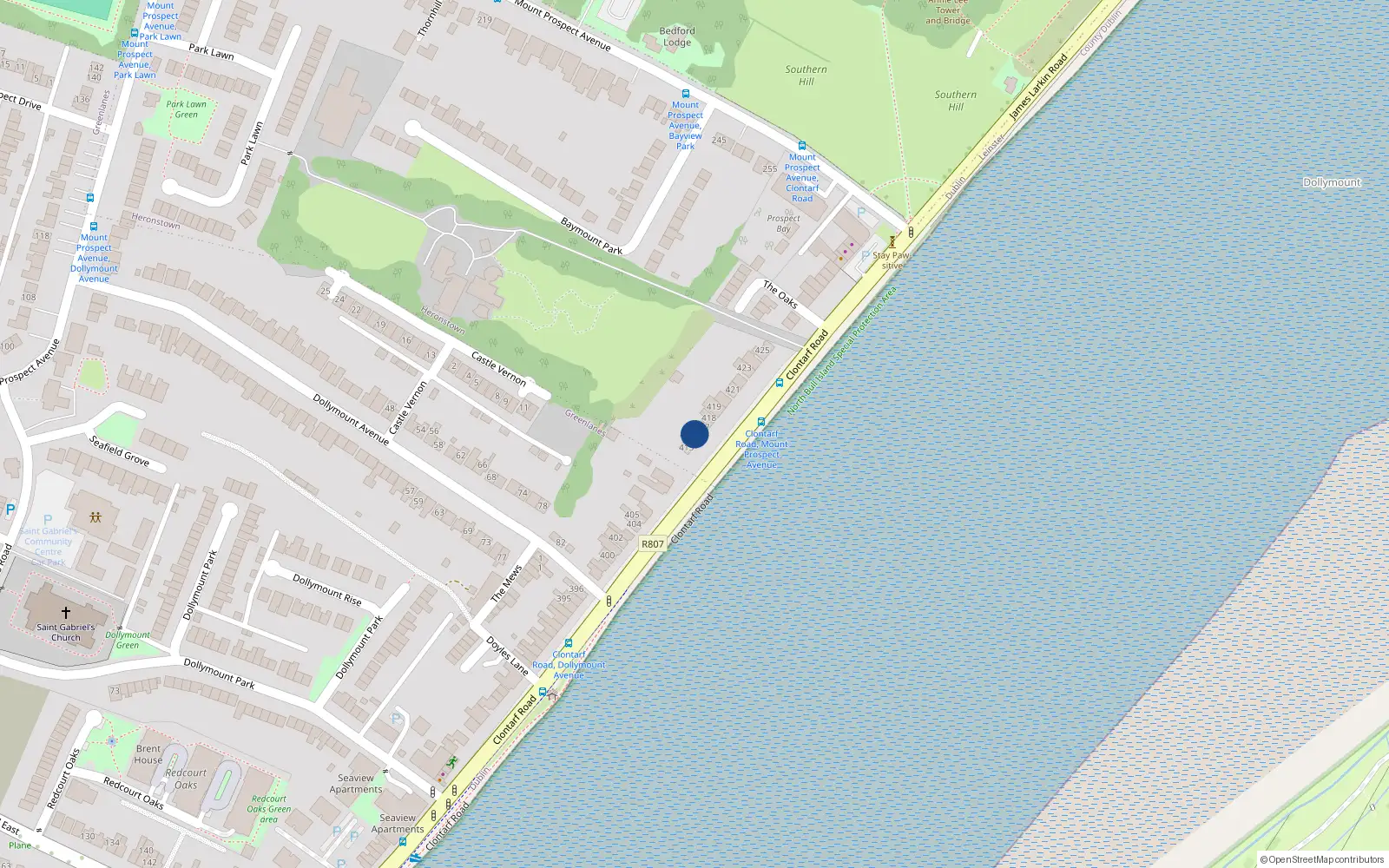 Overhead map showing the location of 417 Clontarf Road, Dublin 3