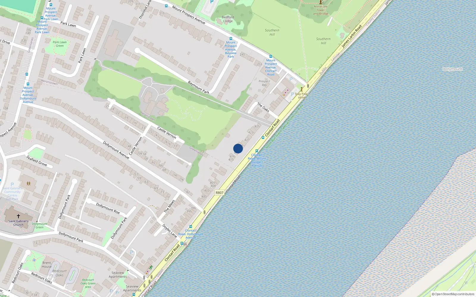 Overhead map showing the location of 418 Clontarf Road, Dublin 3