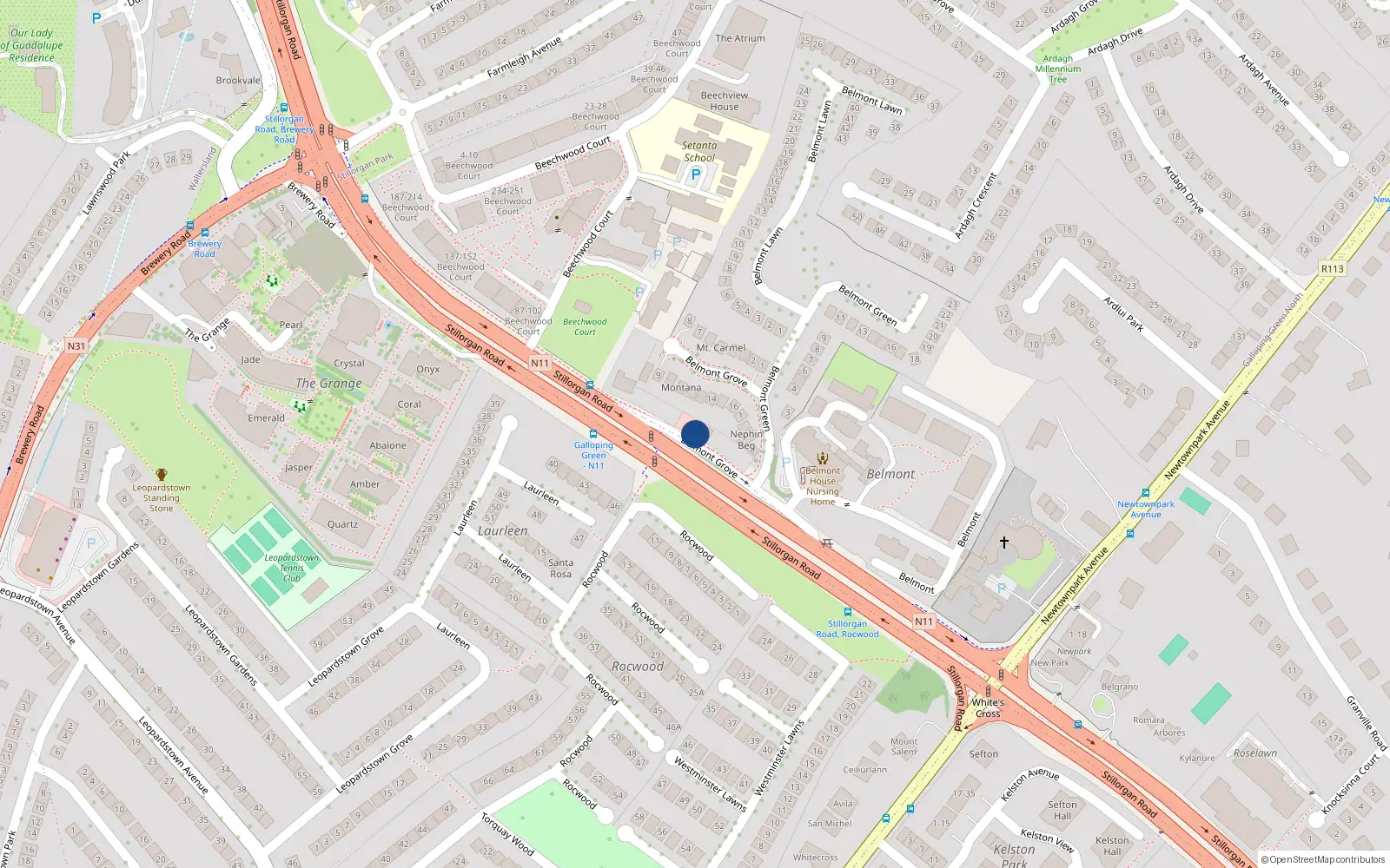 Overhead map showing the location of 418 Galloping Green, Stillorgan Road, Dublin