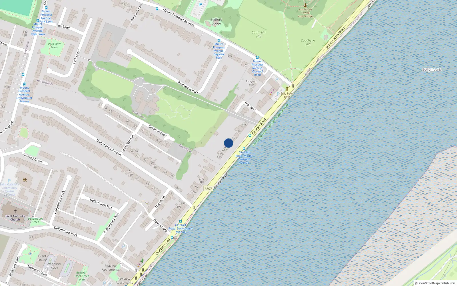 Overhead map showing the location of 419 Clontarf Road, Dublin 3