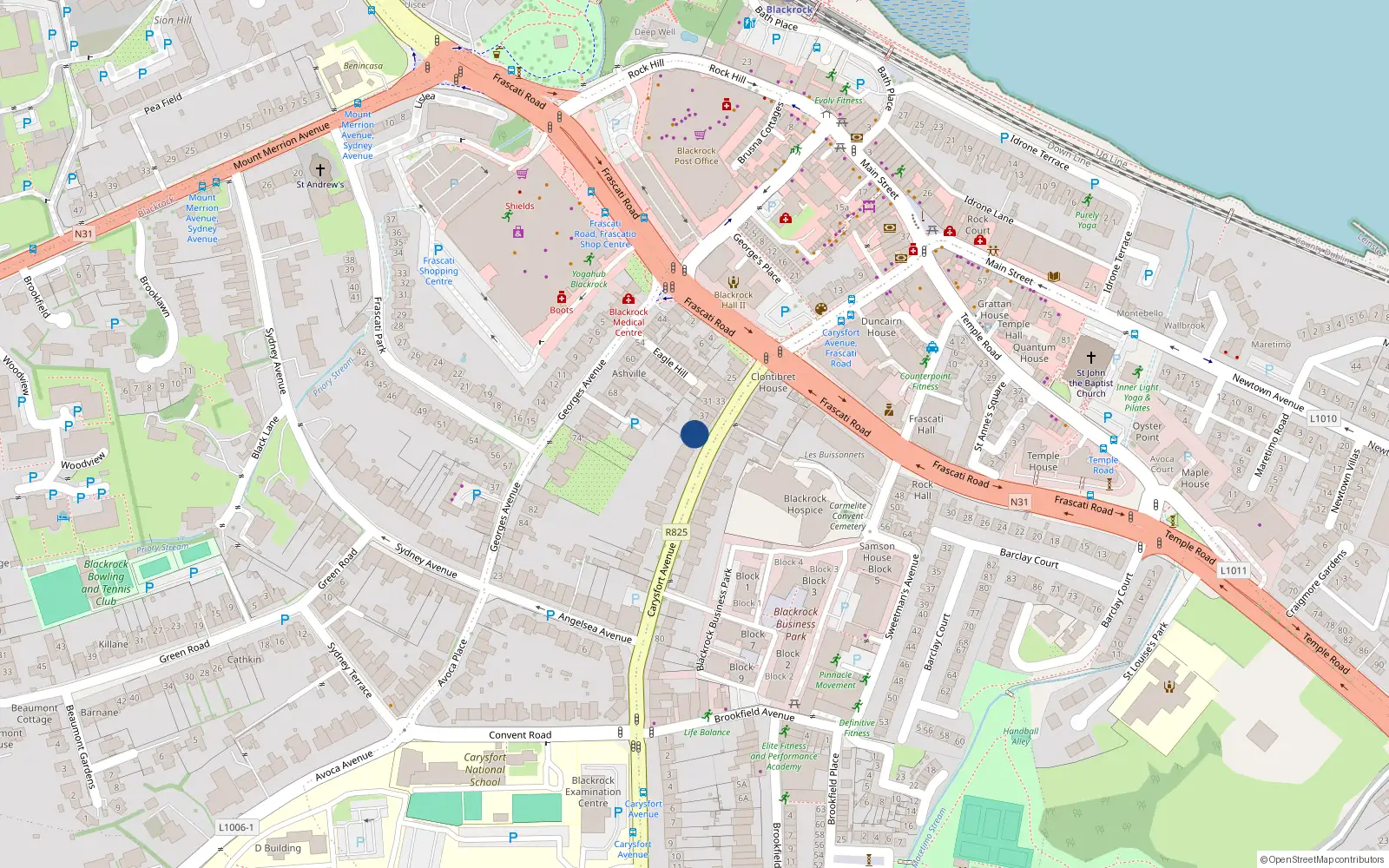 Overhead map showing the location of 41A Carysfort Avenue, Blackrock