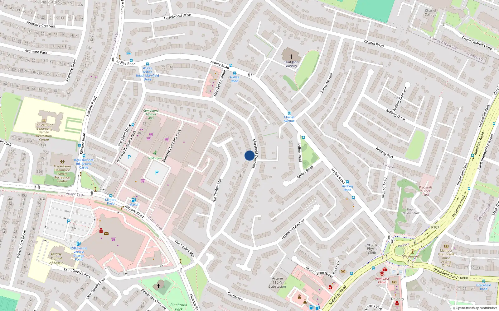 Overhead map showing the location of 41A Maryfield Crescent, Artane, Dublin 5
