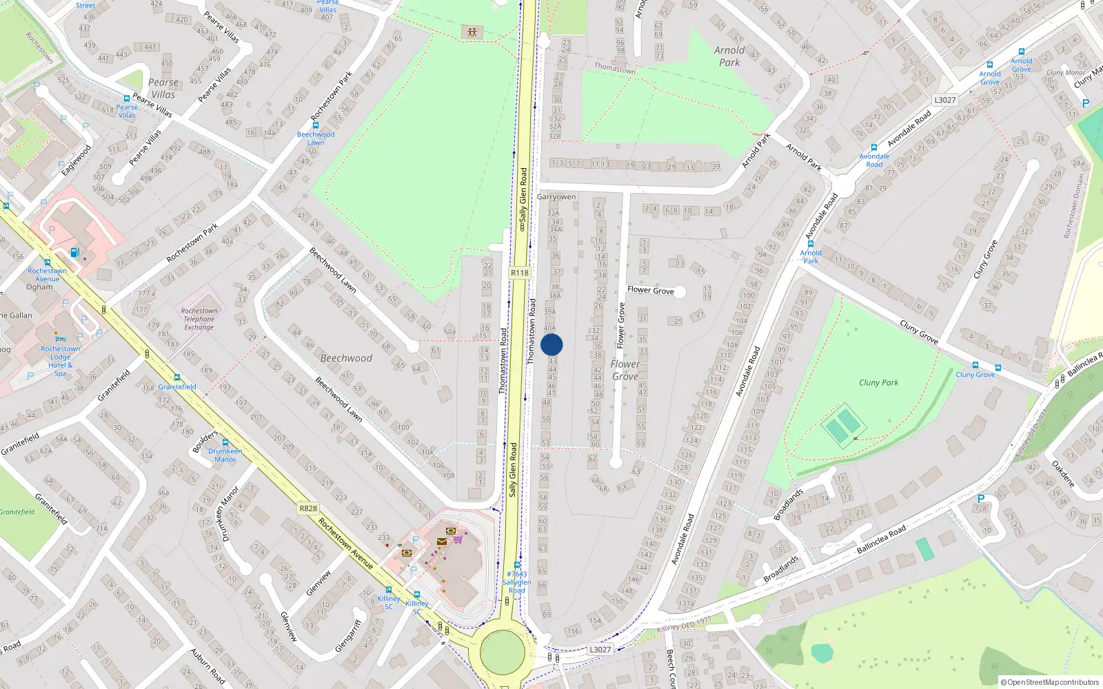 Overhead map showing the location of 41A Thomastown Road, Co. Dublin