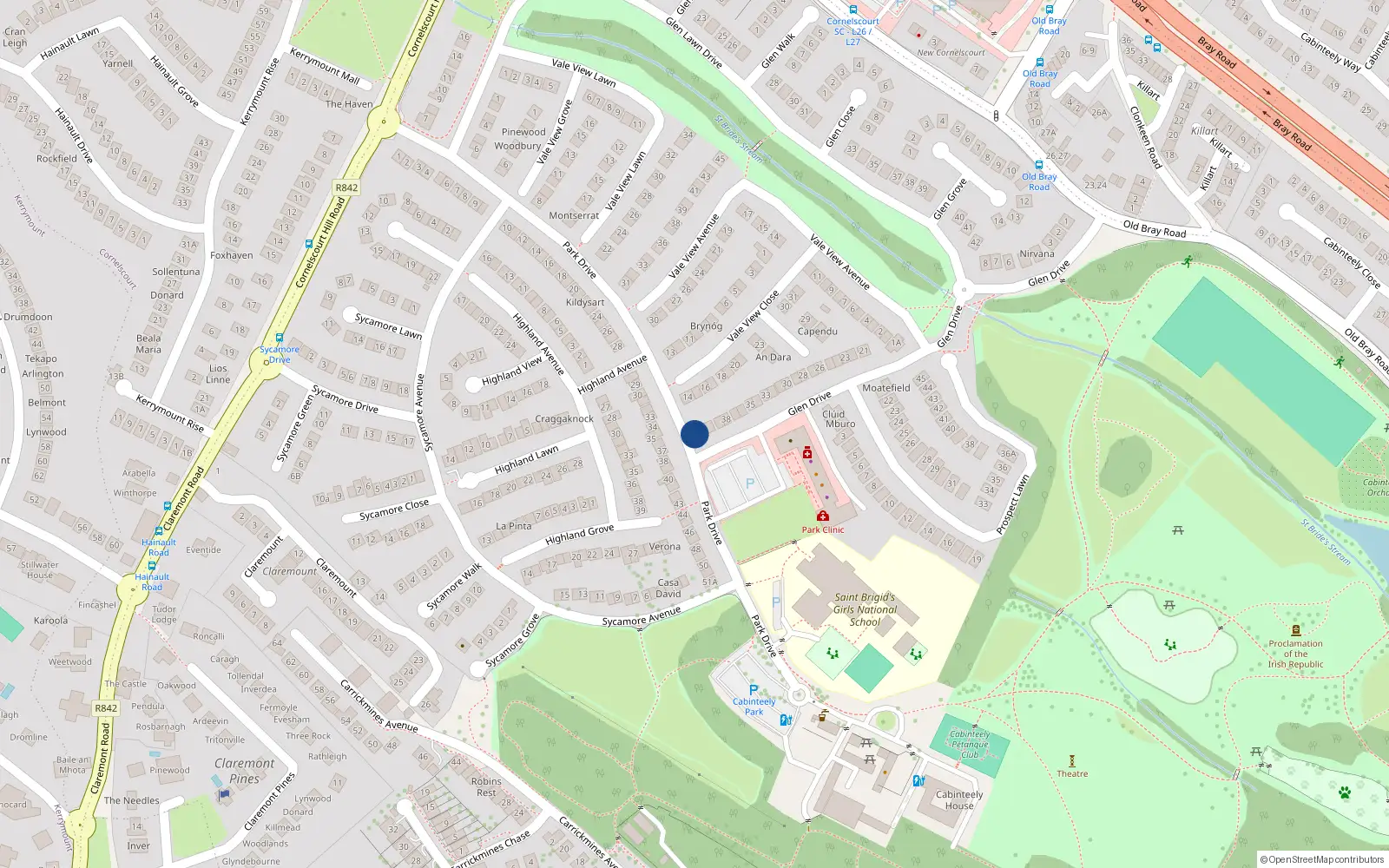 Overhead map showing the location of 41B Glen Drive, Dublin 18