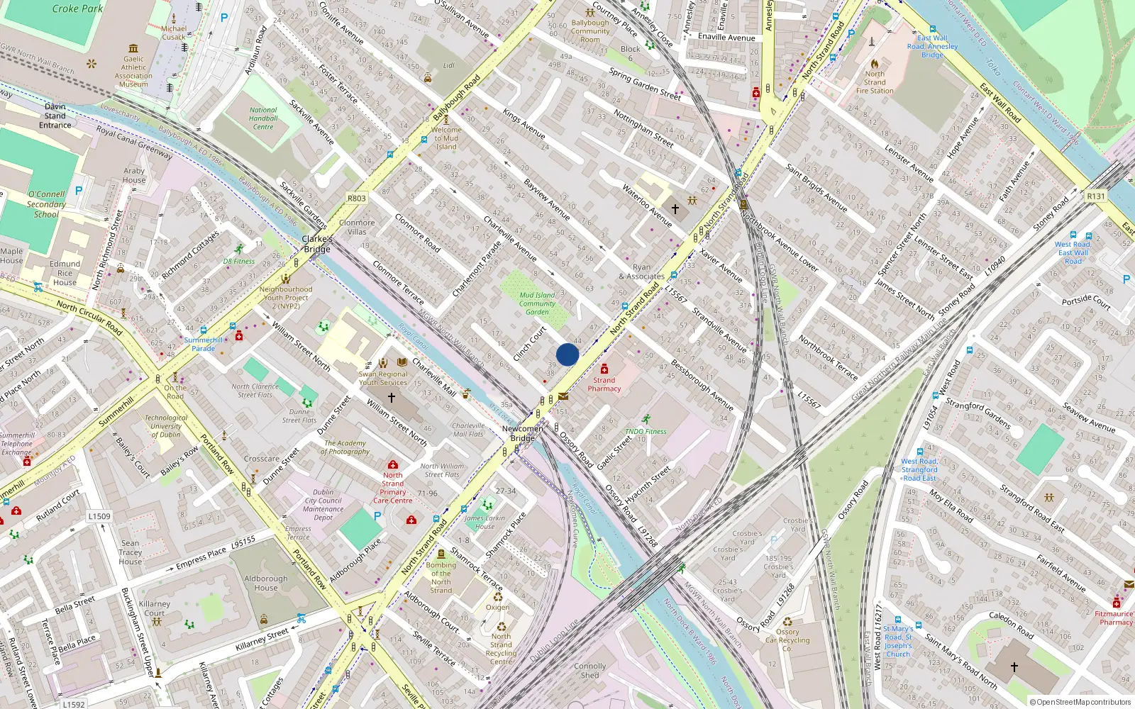 Overhead map showing the location of 42 North Strand Road, North Strand