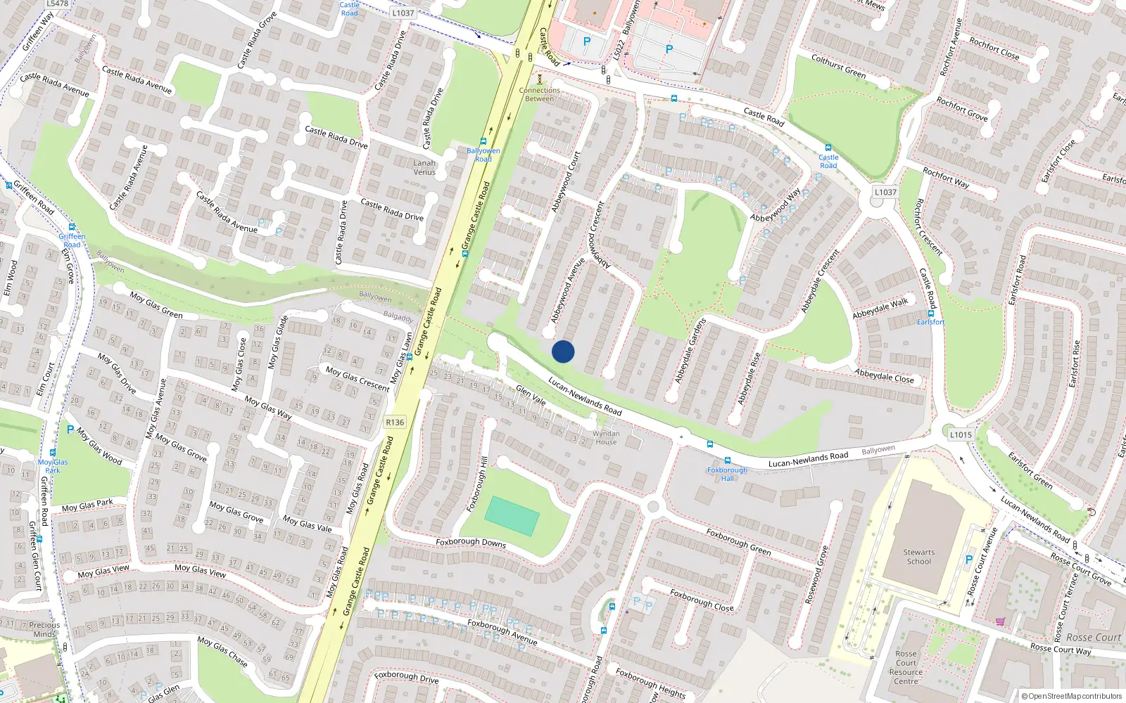 Overhead map showing the location of 42 Abbeywood Avenue, The Oaks, Lucan