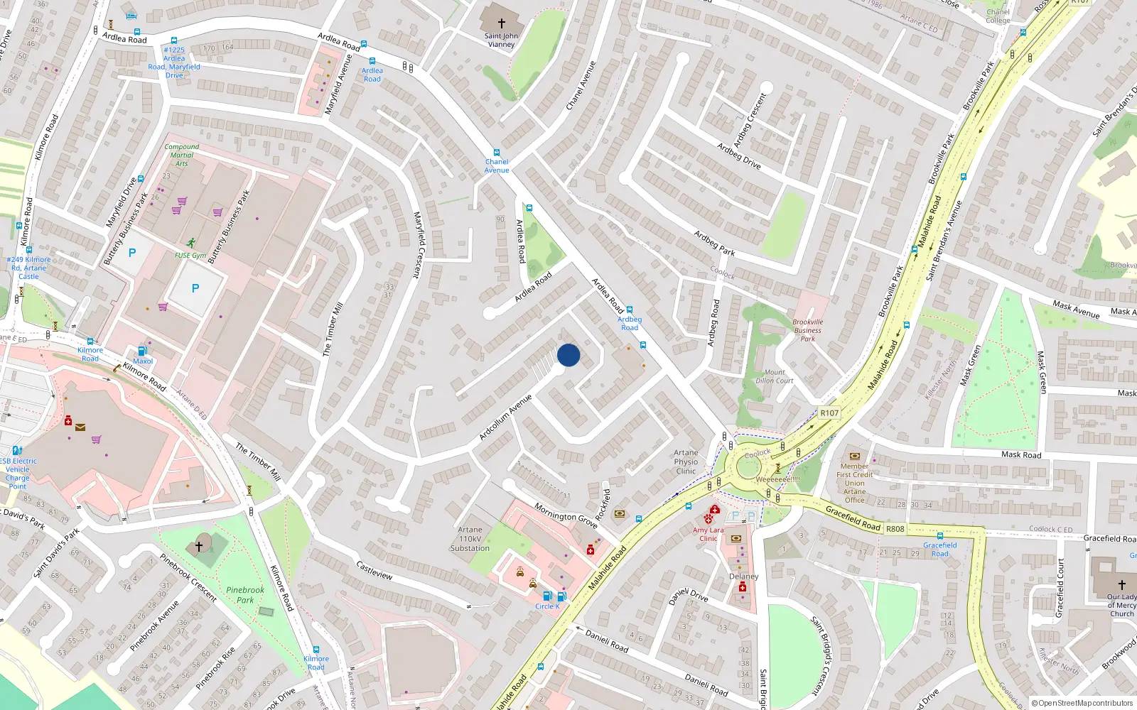 Overhead map showing the location of 42 Ardcollum Avenue, Dublin 5