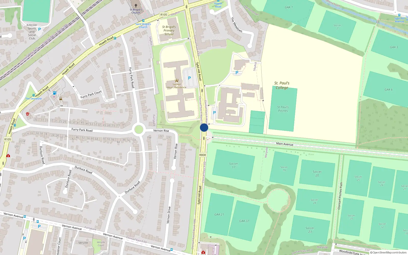 Overhead map showing the location of 42 Ardilaun Court, Sybil Hill Road, Raheny