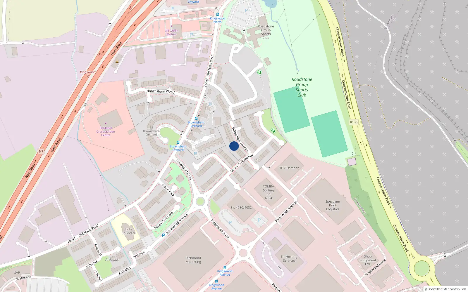 Overhead map showing the location of 42 Ascaill Pairc an Tsioda, Old Naas Road, Kingswood