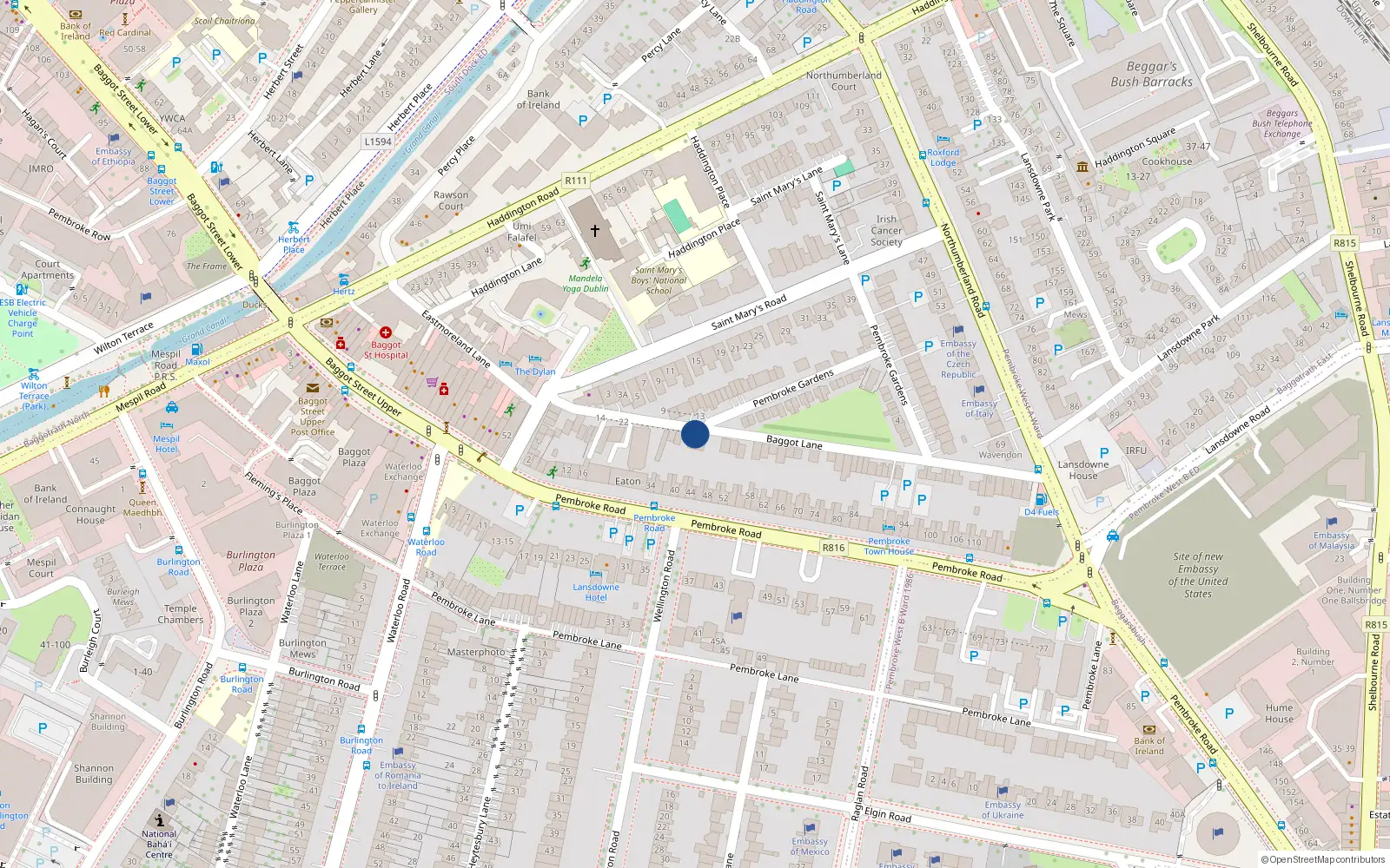 Overhead map showing the location of 42 Baggot Lane, Dublin 4