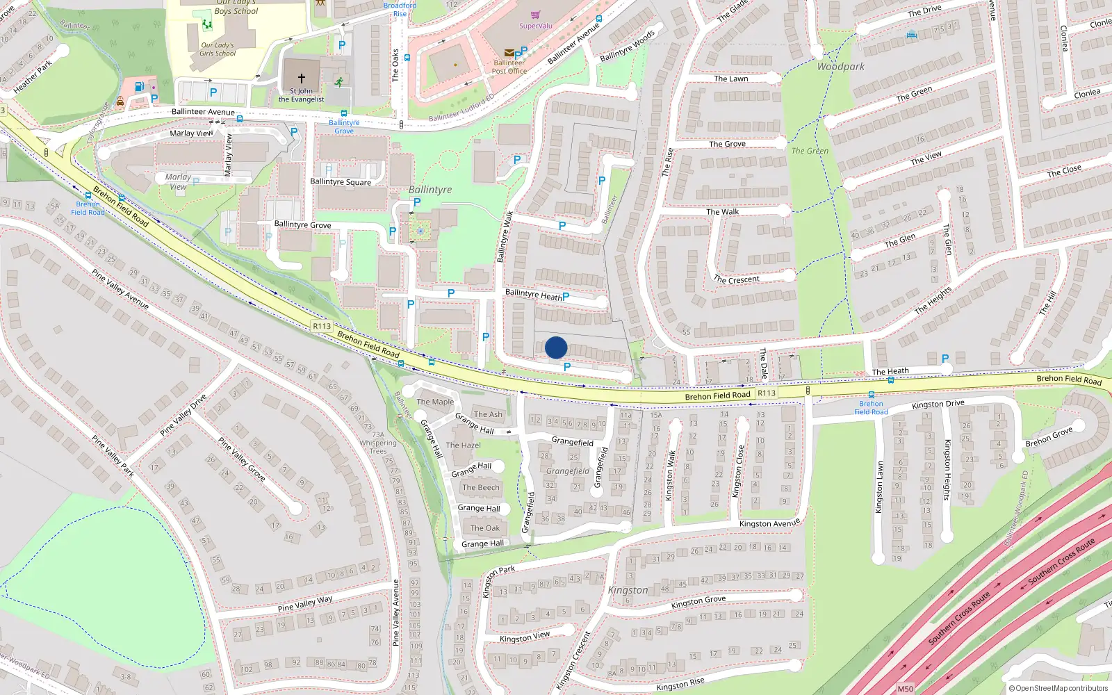 Overhead map showing the location of 42 Ballintyre Walk, Dublin 16
