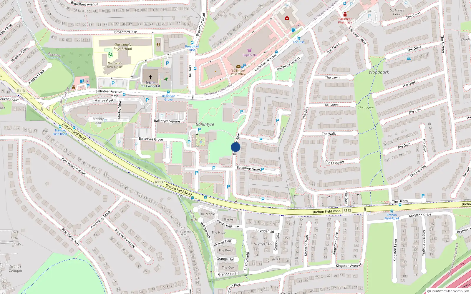 Overhead map showing the location of 42 Ballintyre Walk, Ballinteer