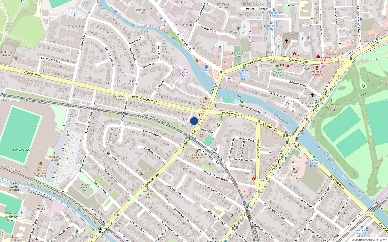 Overhead map showing the location of 42 Ballybough Road, Dublin 3