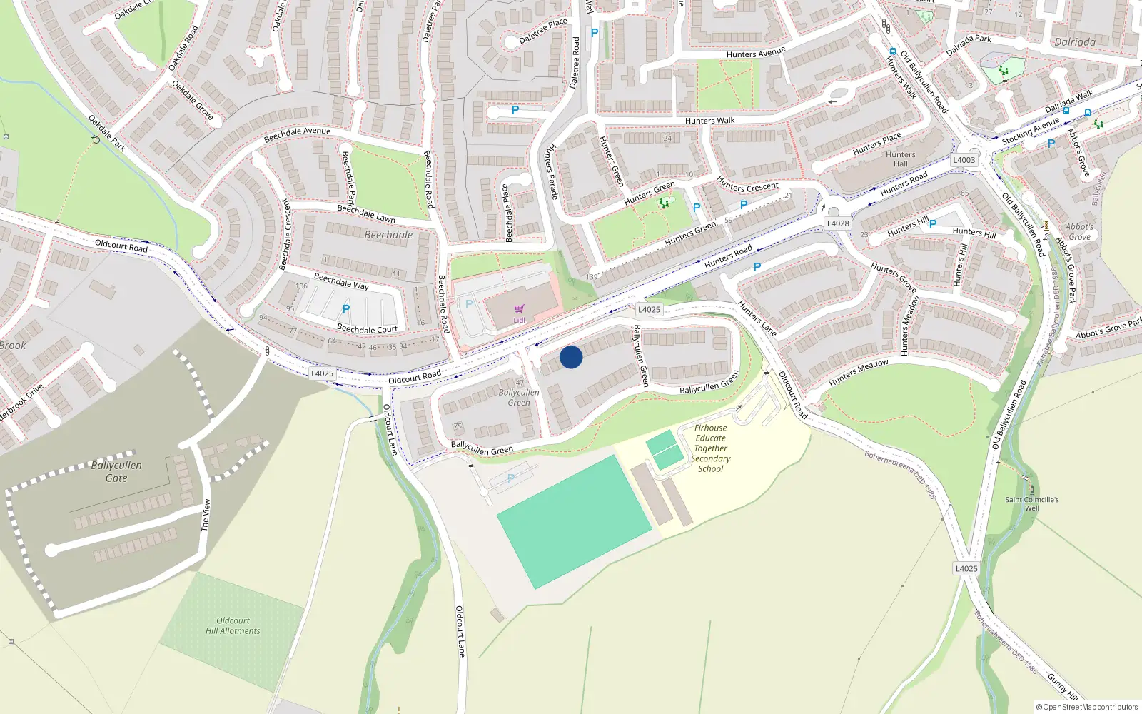 Overhead map showing the location of 42 Ballycullen Green, Dublin 24
