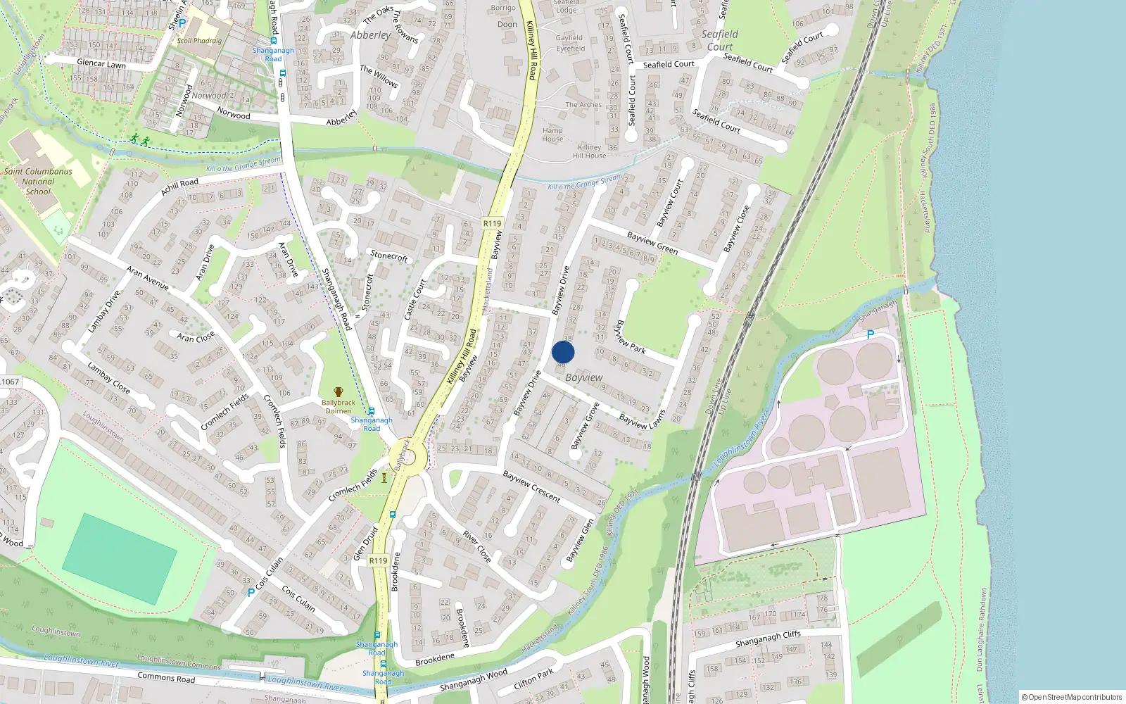 Overhead map showing the location of 42 Bayview Drive, Killiney, Dublin