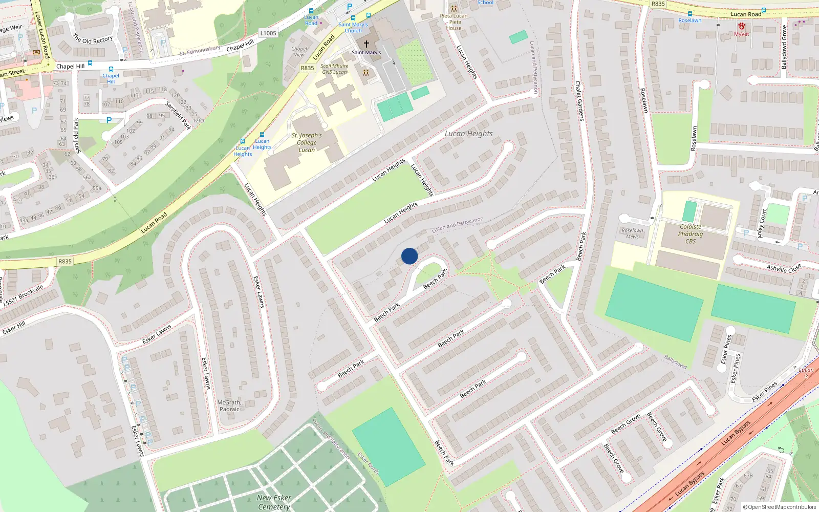 Overhead map showing the location of 42 Beech Park, Lucan