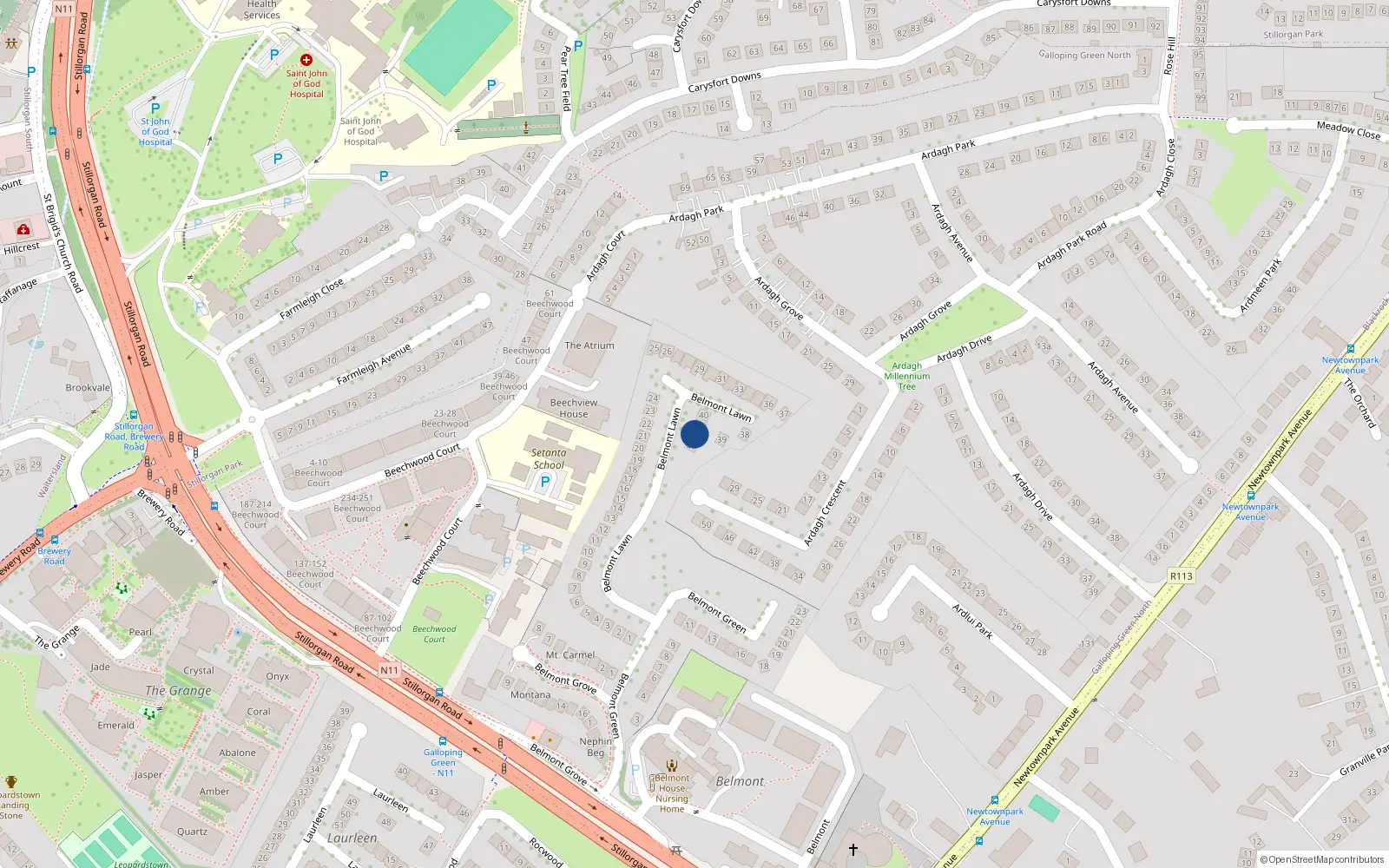 Overhead map showing the location of 42 Belmont Lawn, Dublin