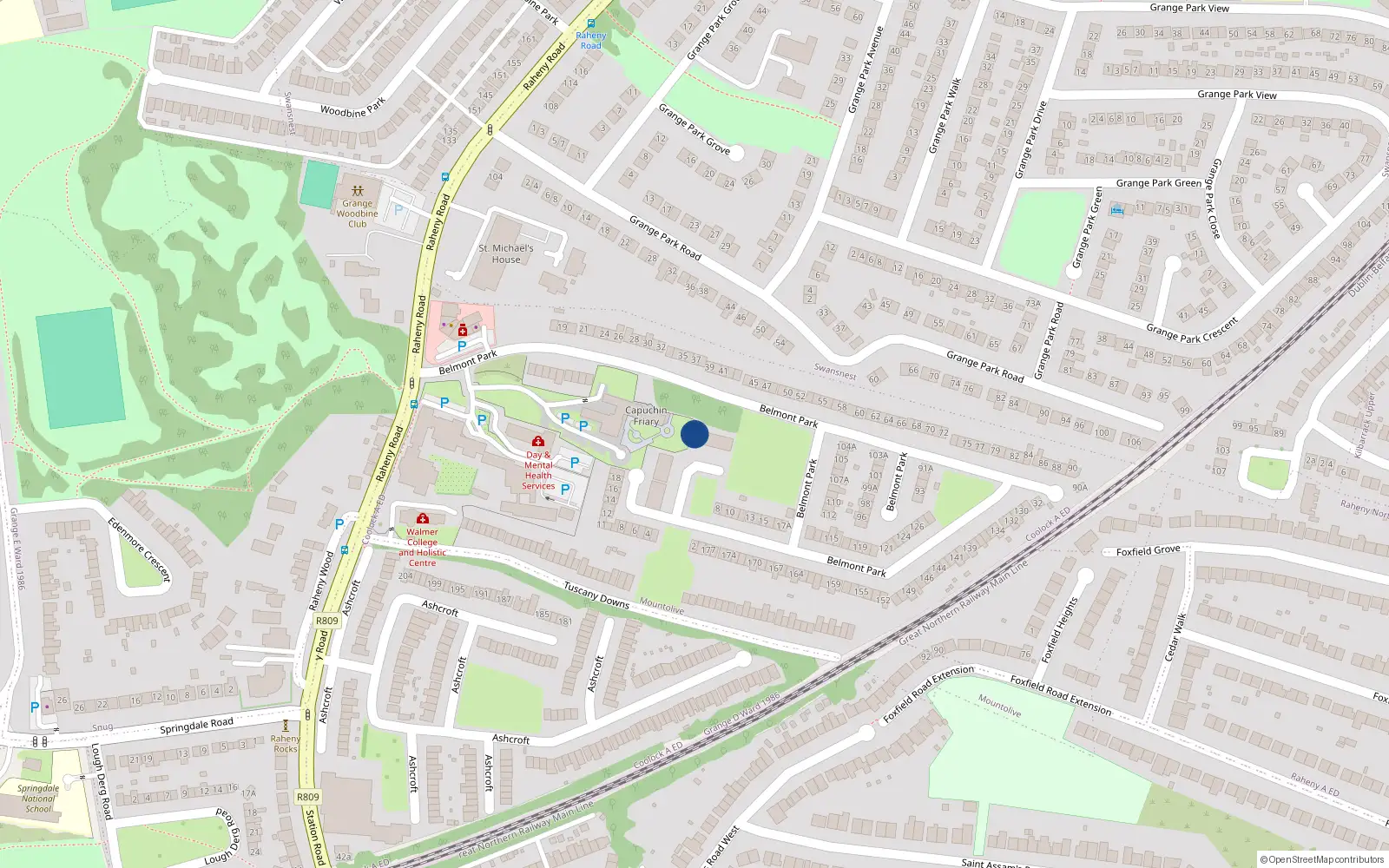 Overhead map showing the location of 42 Belmont Square, Raheny, Dublin 5