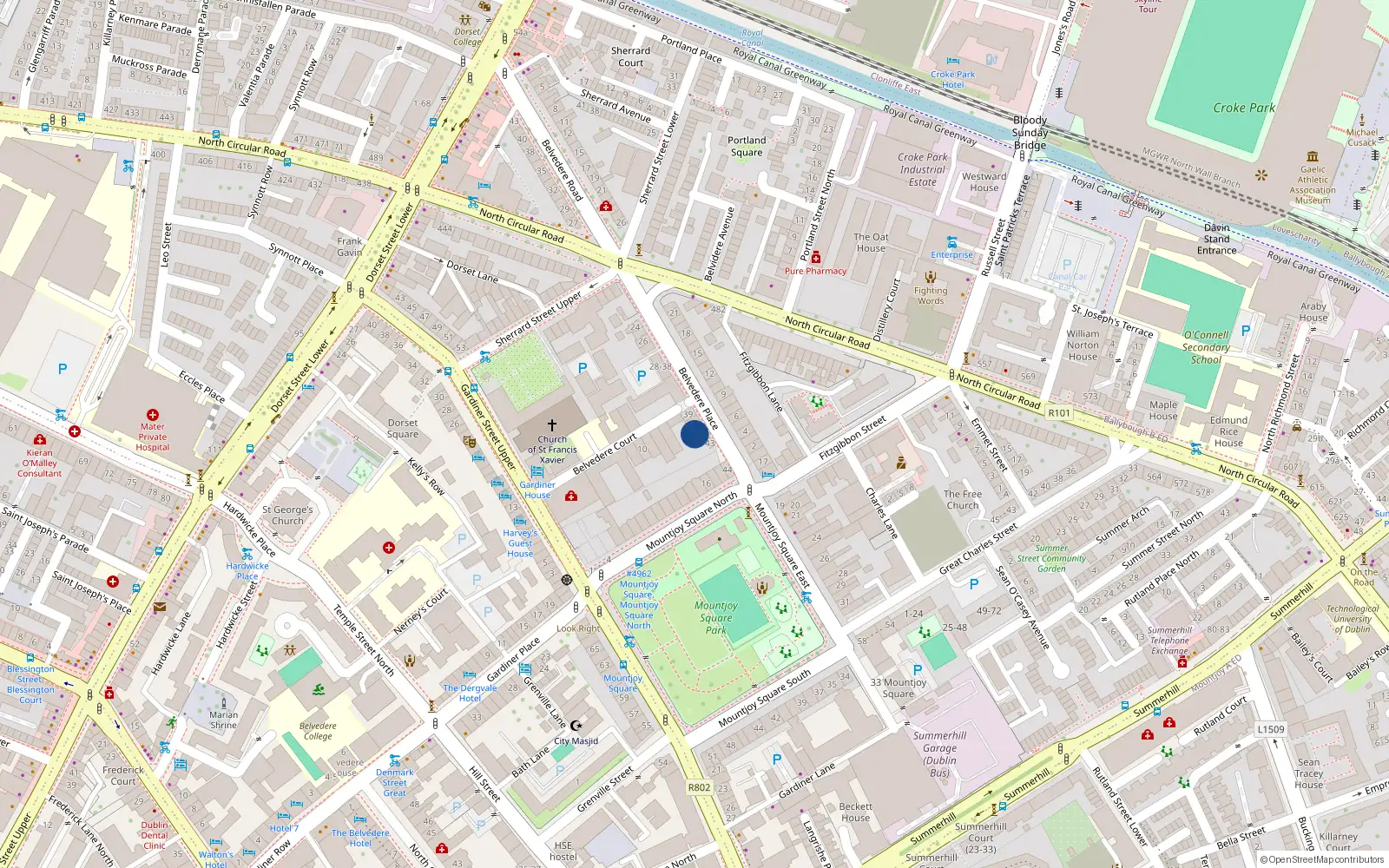 Overhead map showing the location of 42 Belvedere Place, Dublin 1