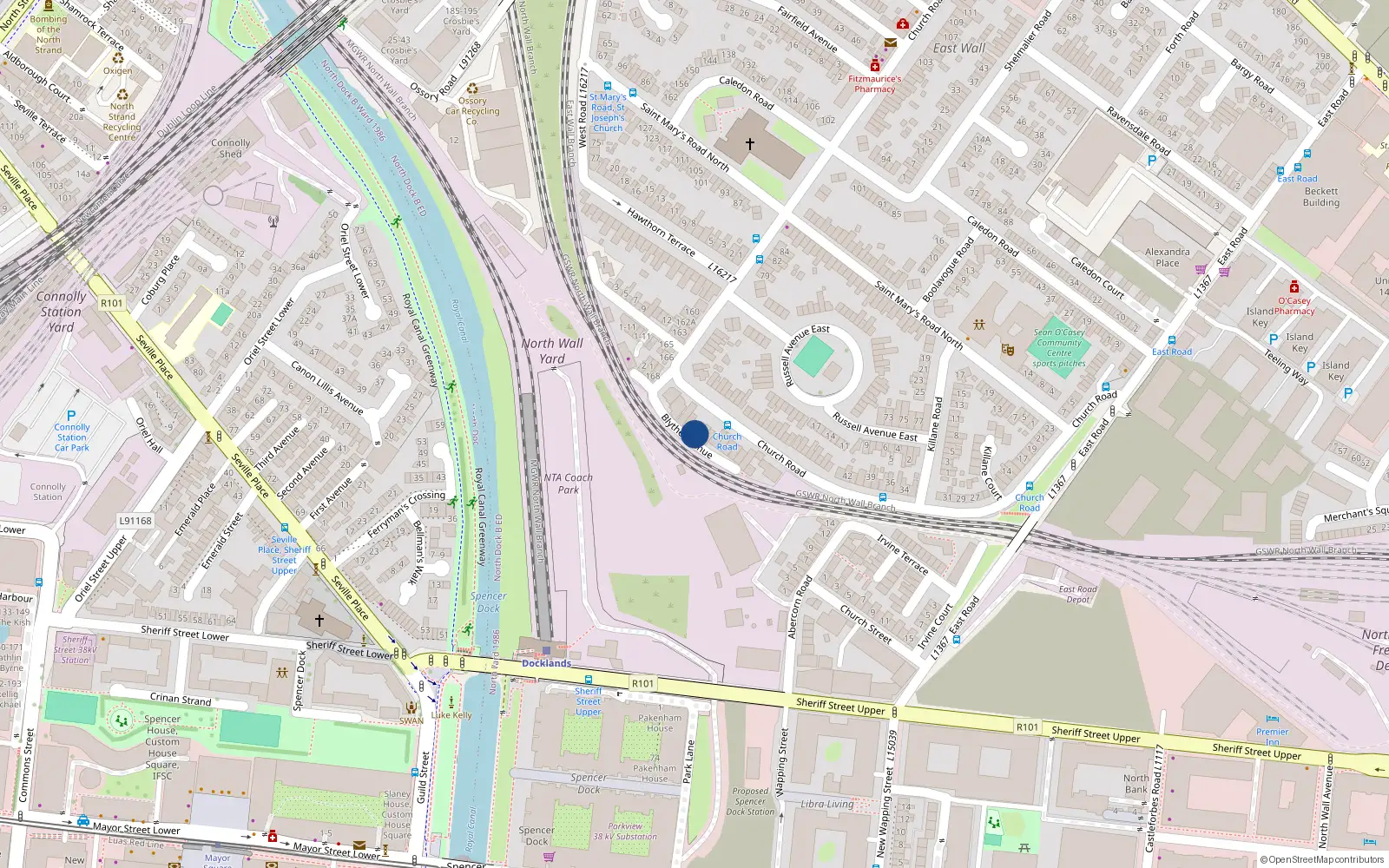 Overhead map showing the location of 42 Blythe Avenue, Dublin 3