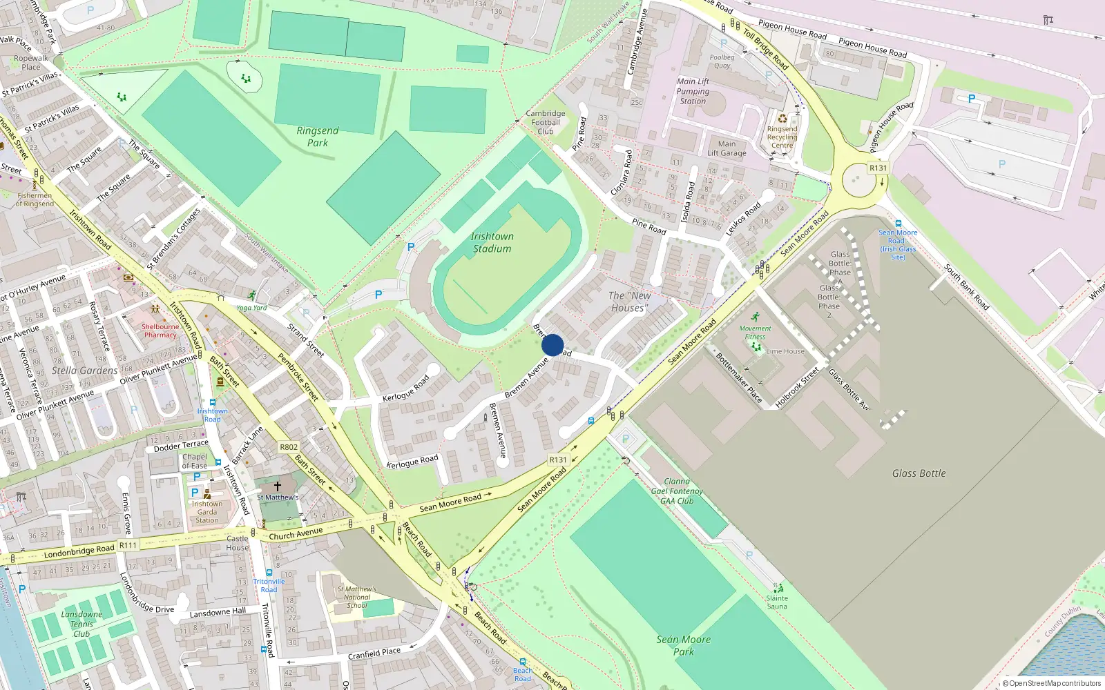 Overhead map showing the location of 42 Bremen Road, Irishtown