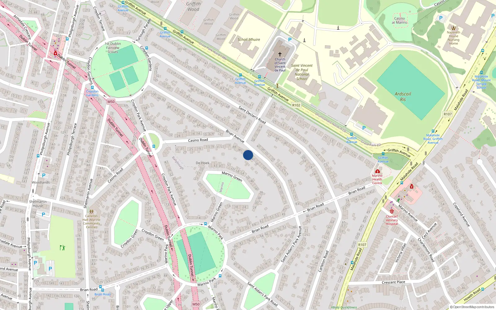 Overhead map showing the location of 42 Brian Avenue, Dublin 3