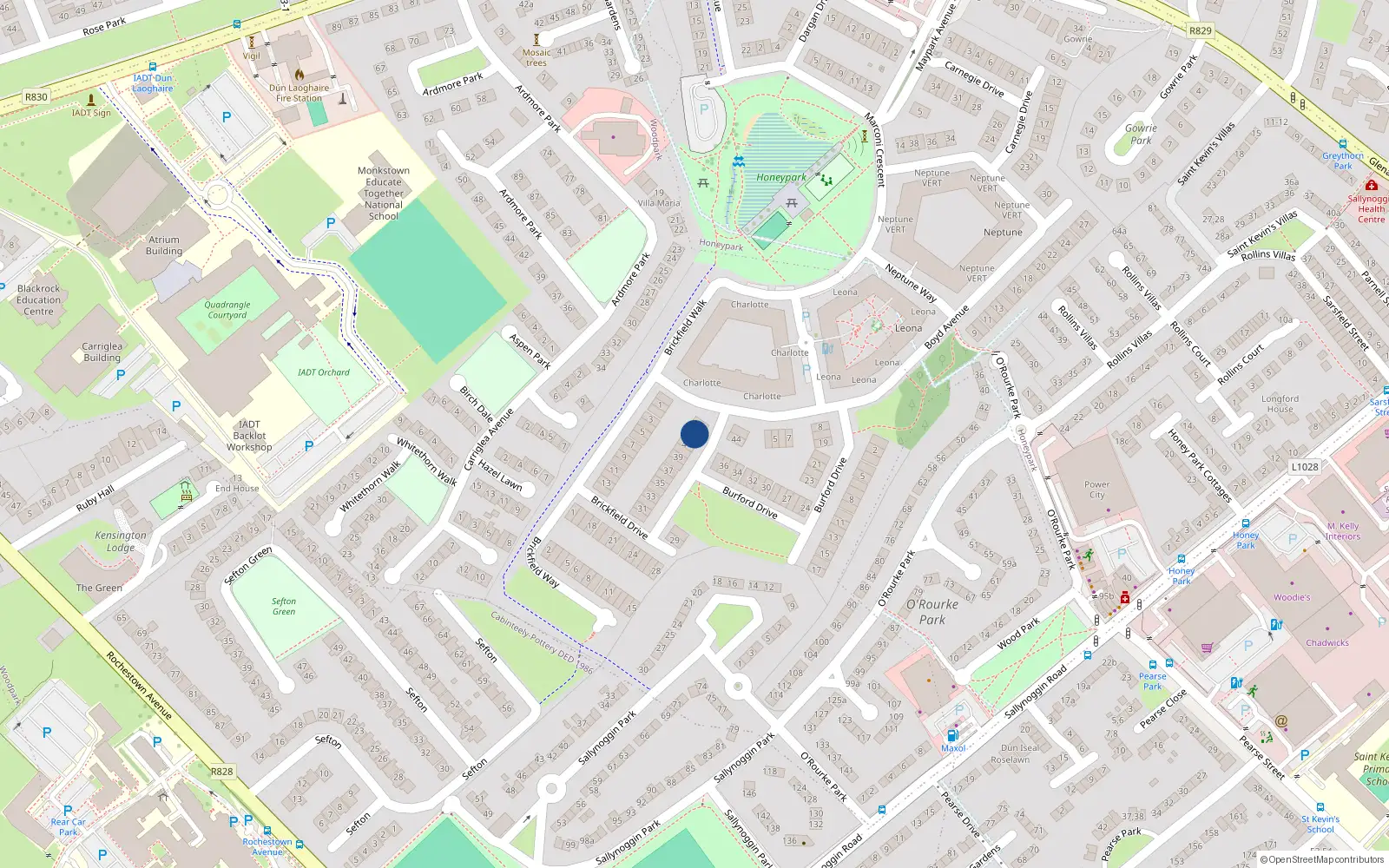 Overhead map showing the location of 42 Brickfield Drive, Dunlaoghaire