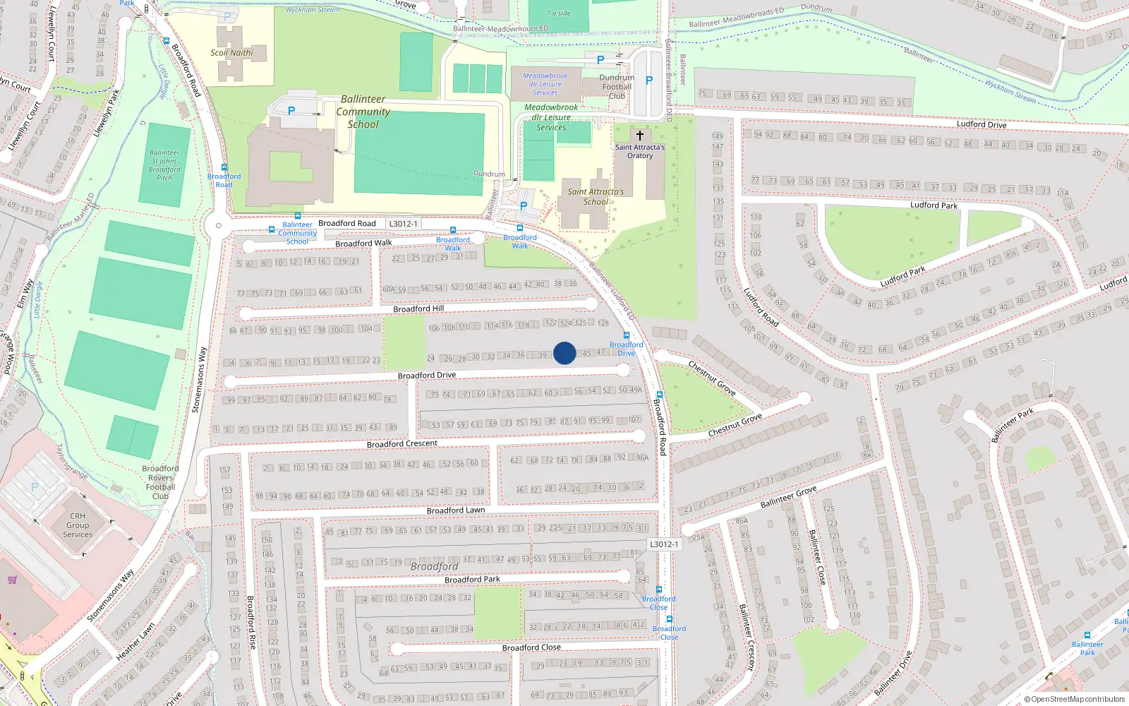 Overhead map showing the location of 42 Broadford Drive, Dublin 16