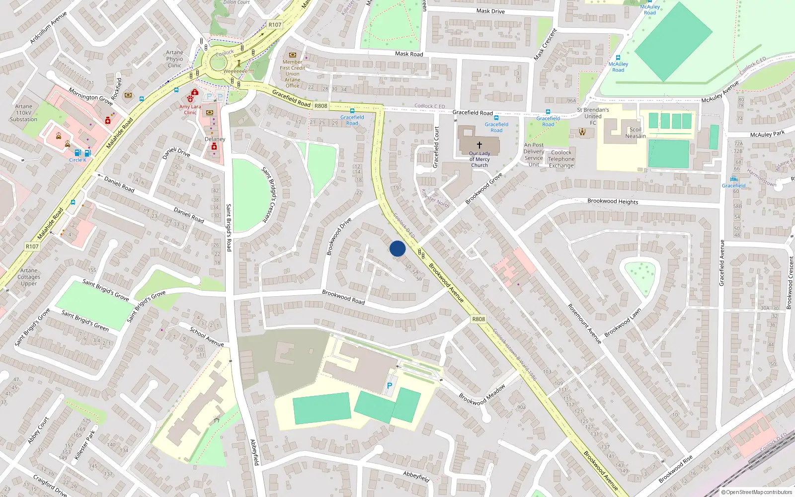 Overhead map showing the location of 42 Brookwood Avenue, Dublin 5